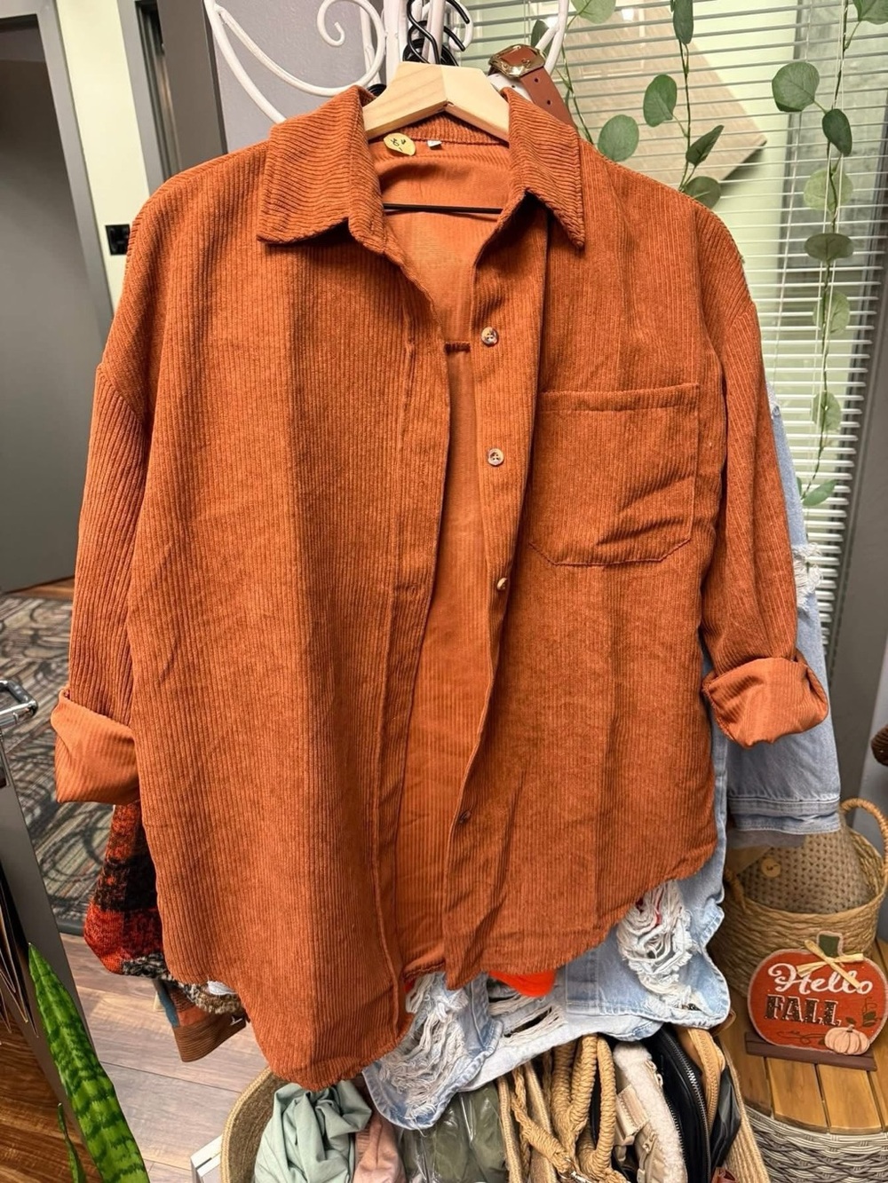 Women's Rust Orange Corduroy Button-Down Shirt